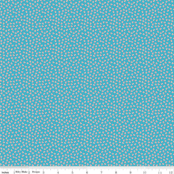 Image of the Playtime 30s Bouncy Balls Blue quilting cotton fabric by Lindsay Wilkes for Riley Blake Designs. Features small balls on a medium blue background. 
Cute Little Fabric Shop