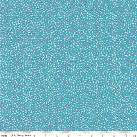 Image of the Playtime 30s Bouncy Balls Blue quilting cotton fabric by Lindsay Wilkes for Riley Blake Designs. Features small balls on a medium blue background. 
Cute Little Fabric Shop