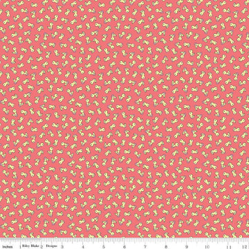 Image of the Playtime 30s Toy Ducks Lipstick quilting cotton fabric by Lindsay Wilkes for Riley Blake Designs. Features small ducks on a dark coral pink background. 
Cute Little Fabric Shop