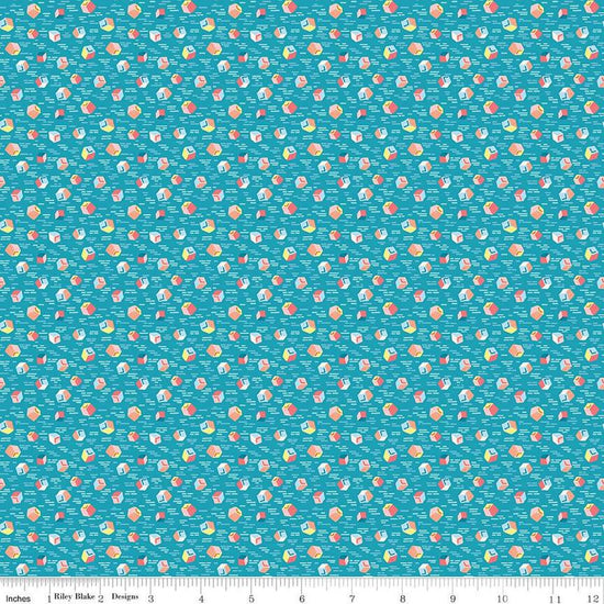 Image of the Playtime 30s Building Blocks Blue quilting cotton fabric by Lindsay Wilkes for Riley Blake Designs. Features small building blocks on a blue background. 
Cute Little Fabric Shop