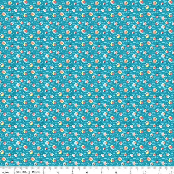 Image of the Playtime 30s Building Blocks Blue quilting cotton fabric by Lindsay Wilkes for Riley Blake Designs. Features small building blocks on a blue background. 
Cute Little Fabric Shop