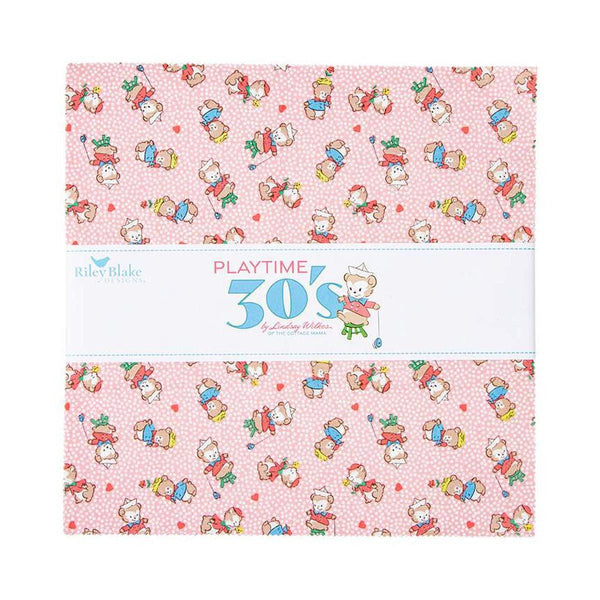 Image of the Playtime 30s 10 inch stacker by Lindsay Wilkes for Riley Blake Designs. Features vintage patterns on pink, blue, and green fabrics.
Cute Little Fabric Shop