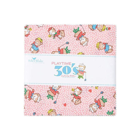 Image of the Playtime 30s 5 inch stacker by Lindsay Wilkes for Riley Blake Designs. Features vintage patterns on pink, blue, and green fabrics.
Cute Little Fabric Shop