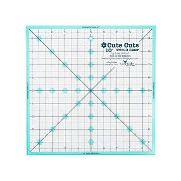Image of the Cute Cuts™ Trim-it™ Ruler 10" x 10" by Lori Holt for Riley Blake Designs. Features a 10 inch square ruler with aqua borders. 
Cute Little Fabric Shop