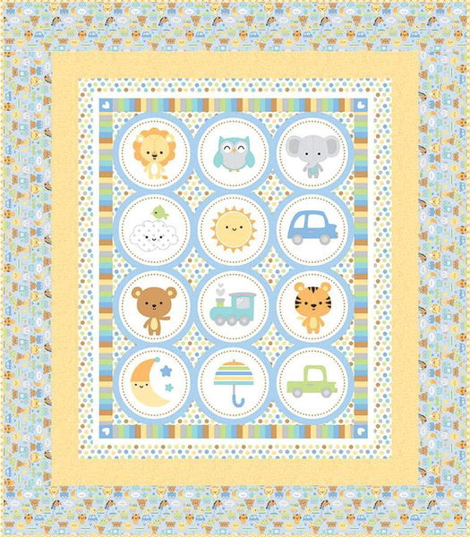 Image of the Special Delivery Panel Quilt Boxed Kit by Doodlebug Design Inc for Riley Blake Designs. Features baby animals on a quilt with many colored borders. 
Cute Little Fabric Shop