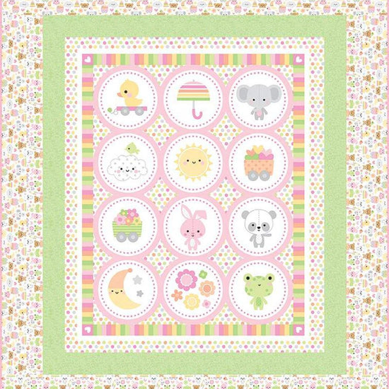 Image of the Bundle of Joy Panel Quilt Boxed Kit by Doodlebug Design Inc for Riley Blake Designs. Features baby animals on a quilt with many colored borders. 
Cute Little Fabric Shop