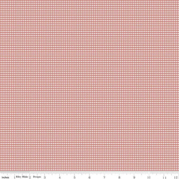 Image of the Micro Gingham Canyon Rose quilting cotton fabric by Riley Blake Designs. Features a micro one sixteenth of an inch gingham with dusty pink on white. 
Cute Little Fabric Shop