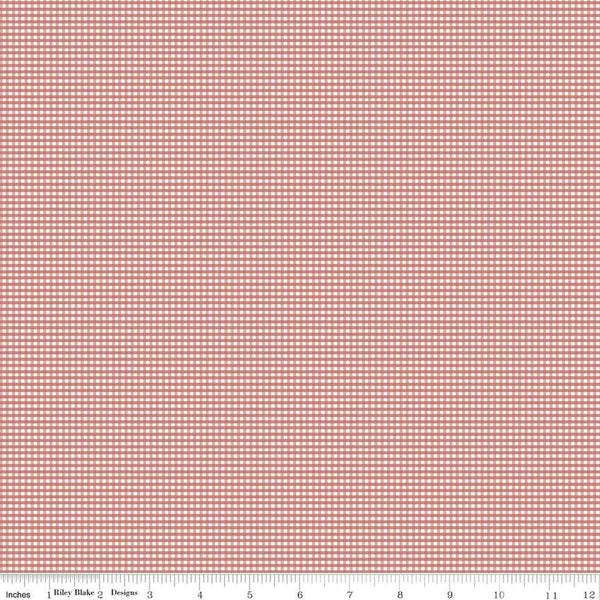 Image of the Micro Gingham Canyon Rose quilting cotton fabric by Riley Blake Designs. Features a micro one sixteenth of an inch gingham with dusty pink on white. 
Cute Little Fabric Shop