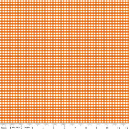 Image of the 1/8" PRINTED Gingham Autumn quilting cotton fabric by Riley Blake Designs. Features an 1/8 inch orange gingham pattern on white. 
Cute Little Fabric Shop
