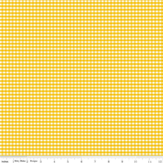Image of the 1/8 inch PRINTED Gingham Mustard quilting cotton fabric by Riley Blake Designs. Features an 1/8 inch yellow gingham pattern on white. 
Cute Little Fabric Shop