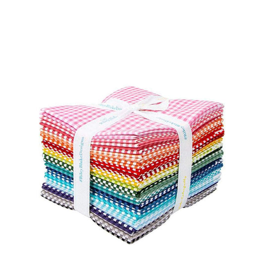 Image of the 1/8" Gingham Fat Quarter Bundle by Riley Blake Designs. Features 20 1/8 inch fat quarters of various colors. 
Cute Little Fabric Shop