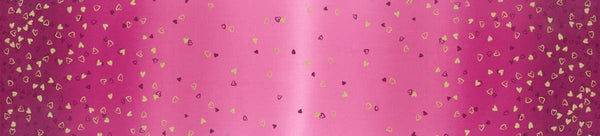 SALE I Heart Ombre METALLIC 10875 Magenta - Moda - Light to Darker Hot Pink with Gold SPARKLE Stars - Quilting Cotton Fabric