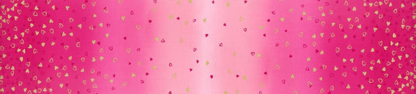 I Heart Ombre METALLIC 10875 Fucshia - Moda - Light to Darker Hot Pink with Gold SPARKLE Stars - Quilting Cotton Fabric