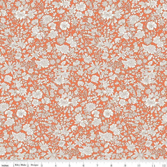 Emily Belle Collection 01666432A Tangerine - Riley Blake Designs - Floral Flowers - Liberty Fabrics - Quilting Cotton Fabric