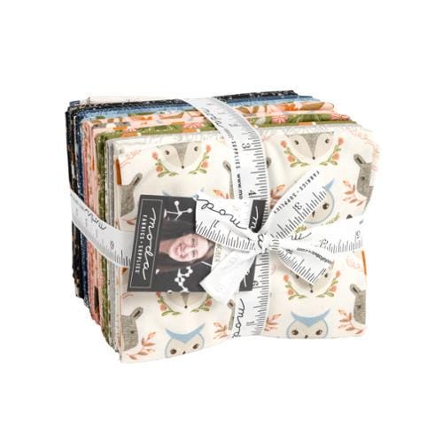 Image of the Woodland Wonder fat quarter bundle by Moda Fabrics. Features animals on various backgrounds. 
Cute Little Fabric Shop