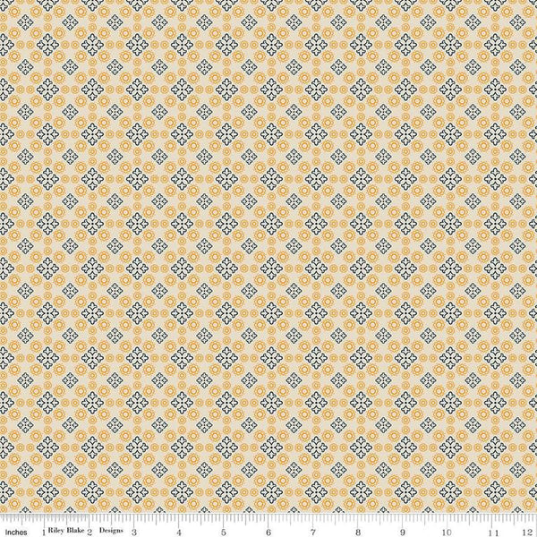 Image of the Cheddar at Twilight Medallion Cream quilting cotton fabric by Riley Blake Designs. Features geometric medallion pattern on a light cream background. 
Cute Little Fabric Shop