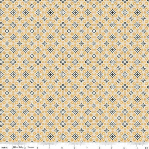 Image of the Cheddar at Twilight Medallion Cream quilting cotton fabric by Riley Blake Designs. Features geometric medallion pattern on a light cream background. 
Cute Little Fabric Shop