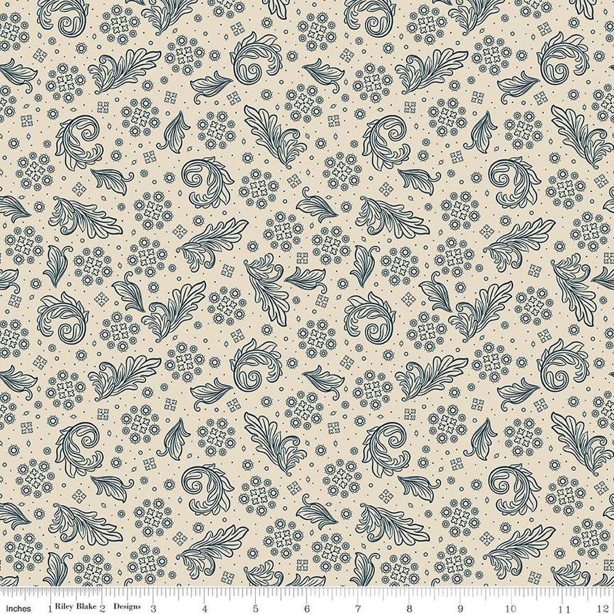Image of the Cheddar at Twilight Scarf Cream quilting cotton fabric by Riley Blake Designs. Features geometric paisley patterns on a cream white background. 
Cute Little Fabric Shop