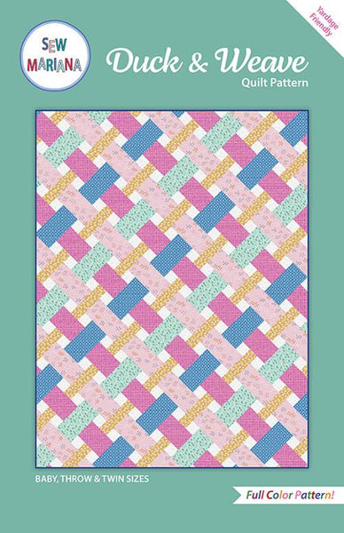 Image of the Duck and Weave quilt pattern by Sew Mariana for Moda Fabrics. Features a woven quilt pattern with many colors. 
Cute Little Fabric Shop