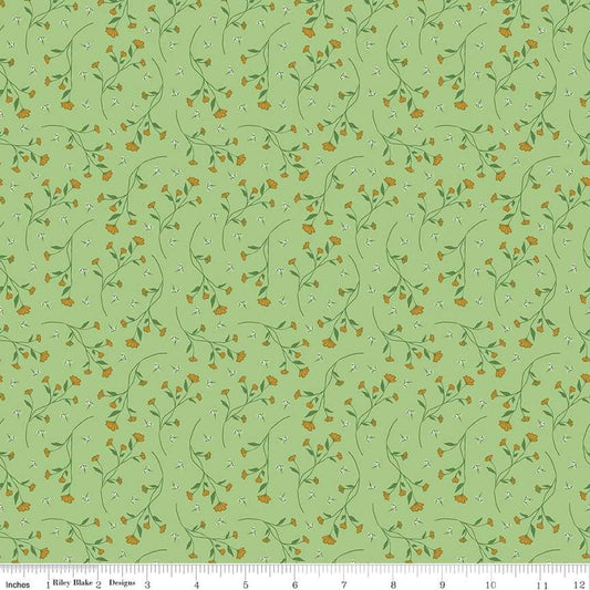 Image of the Melody Vines Grass quilting cotton fabric by Beverly McCullough for Riley Blake Designs. Features flowers on vines on a light green background. 
Cute Little Fabric Shop