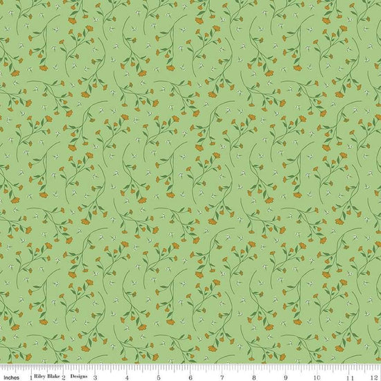 Image of the Melody Vines Grass quilting cotton fabric by Beverly McCullough for Riley Blake Designs. Features flowers on vines on a light green background. 
Cute Little Fabric Shop