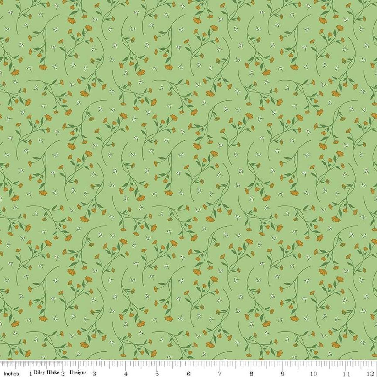 Image of the Melody Vines Grass quilting cotton fabric by Beverly McCullough for Riley Blake Designs. Features flowers on vines on a light green background. 
Cute Little Fabric Shop