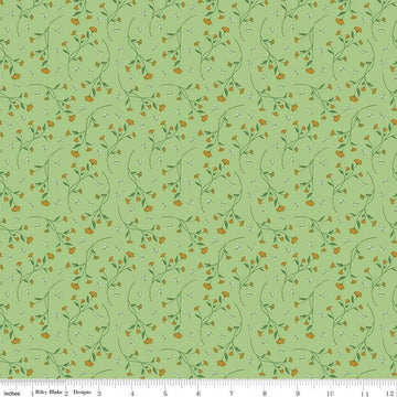 Image of the Melody Vines Grass quilting cotton fabric by Beverly McCullough for Riley Blake Designs. Features flowers on vines on a light green background. 
Cute Little Fabric Shop