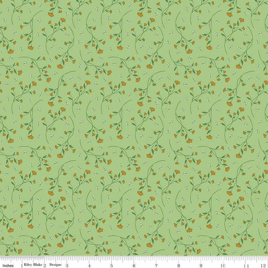 Image of the Melody Vines Grass quilting cotton fabric by Beverly McCullough for Riley Blake Designs. Features flowers on vines on a light green background. 
Cute Little Fabric Shop