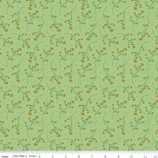 Image of the Melody Vines Grass quilting cotton fabric by Beverly McCullough for Riley Blake Designs. Features flowers on vines on a light green background. 
Cute Little Fabric Shop