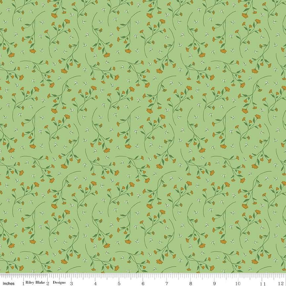 Image of the Melody Vines Grass quilting cotton fabric by Beverly McCullough for Riley Blake Designs. Features flowers on vines on a light green background. 
Cute Little Fabric Shop
