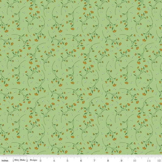 Image of the Melody Vines Grass quilting cotton fabric by Beverly McCullough for Riley Blake Designs. Features flowers on vines on a light green background. 
Cute Little Fabric Shop