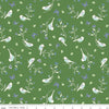Image of the Melody Floral Birds Clover quilting cotton fabric by Beverly McCullough for Riley Blake Designs. Features blossoms, flowers, birds, and leaves on a dark green background. 
Cute Little Fabric Shop