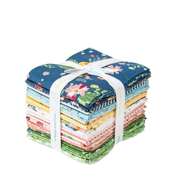 Image of the Melody Fat Quarter Bundle by Beverly McCullough for Riley Blake Designs. Features blue, pink, green, yellow, and cream floral fabrics. 
Cute Little Fabric Shop