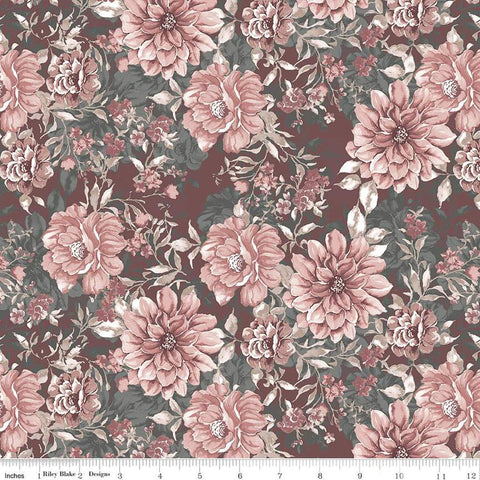 Image of the A Walk on the Prairie Main Marsala quilting cotton fabric by Modern Prairie for Riley Blake Designs. Features large clusters of flowers on a dark maroon background.
Cute Little Fabric Shop