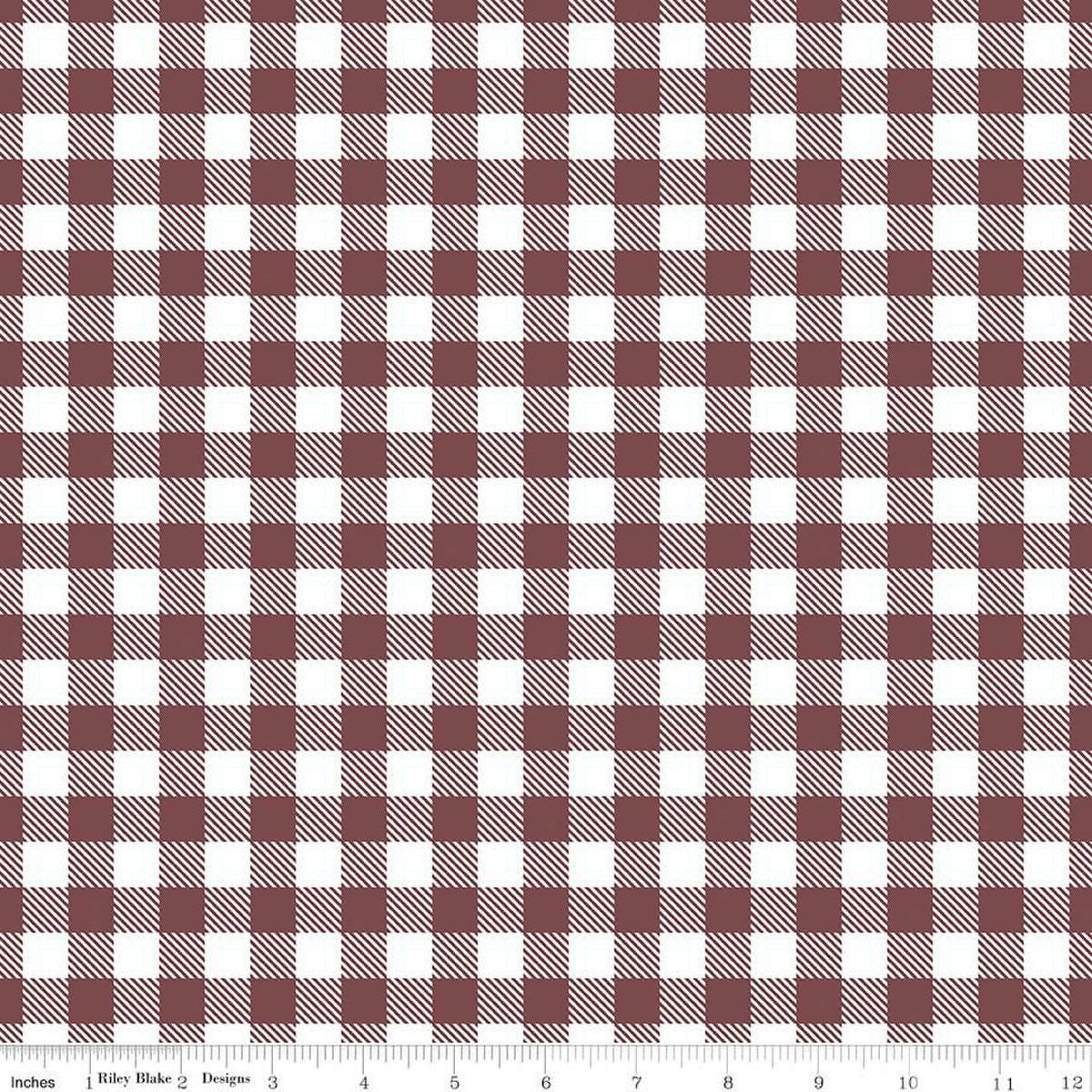 Image of the A Walk on the Prairie Plaid Marsala quilting cotton fabric by Modern Prairie for Riley Blake Designs. Features a printed gingham pattern on a dark maroon background.
Cute Little Fabric Shop