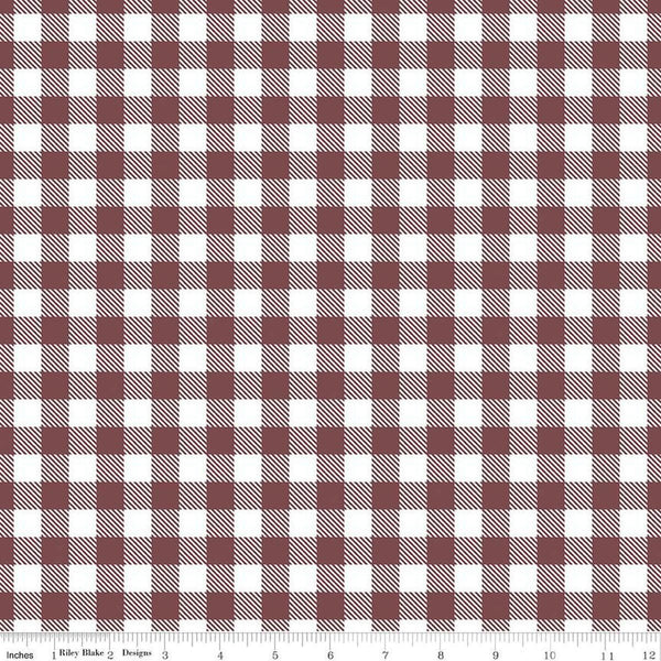 Image of the A Walk on the Prairie Plaid Marsala quilting cotton fabric by Modern Prairie for Riley Blake Designs. Features a printed gingham pattern on a dark maroon background.
Cute Little Fabric Shop