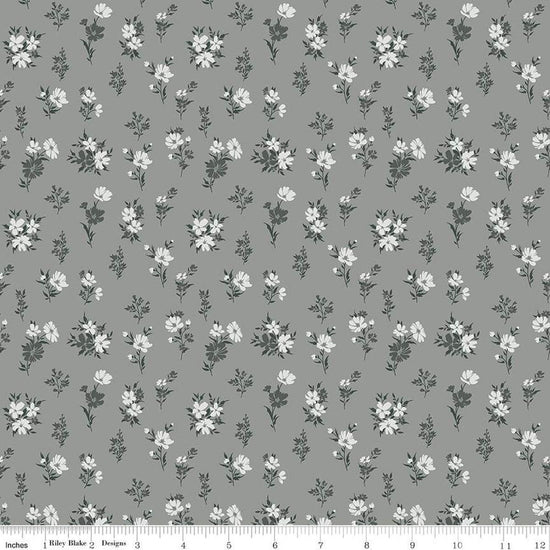 Image of the A Walk on the Prairie Floral Sage Gray quilting cotton fabric by Modern Prairie for Riley Blake Designs. Features small flowers on a dark gray green background.
Cute Little Fabric Shop