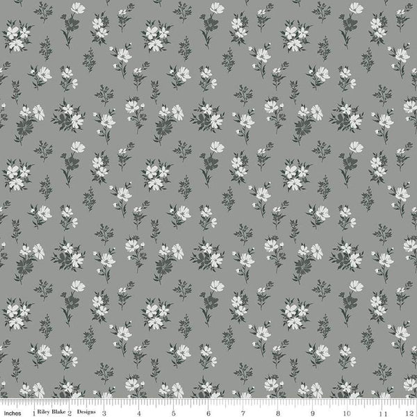 Image of the A Walk on the Prairie Floral Sage Gray quilting cotton fabric by Modern Prairie for Riley Blake Designs. Features small flowers on a dark gray green background.
Cute Little Fabric Shop