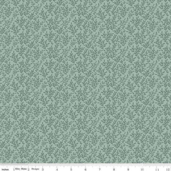 Image of the Buds & Butterflies Secret Wings Stone quilting cotton fabric by Cayla Naylor for Riley Blake Designs. Features sprigs of leaves and butterflies on a light green background. 
Cute Little Fabric Shop