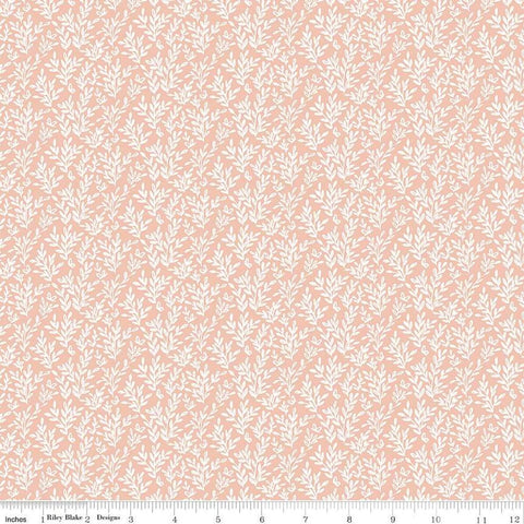 Image of the Buds & Butterflies Secret Wings Peach quilting cotton fabric by Cayla Naylor for Riley Blake Designs. Features sprigs of leaves and butterflies on a pale coral background. 
Cute Little Fabric Shop