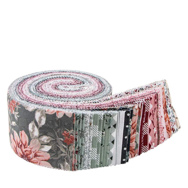 Image of the A Walk on the Prairie Rolie Polie by Modern Prairie by Riley Blake Designs. Features grey and pink floral fabrics. 
Cute Little Fabric Shop