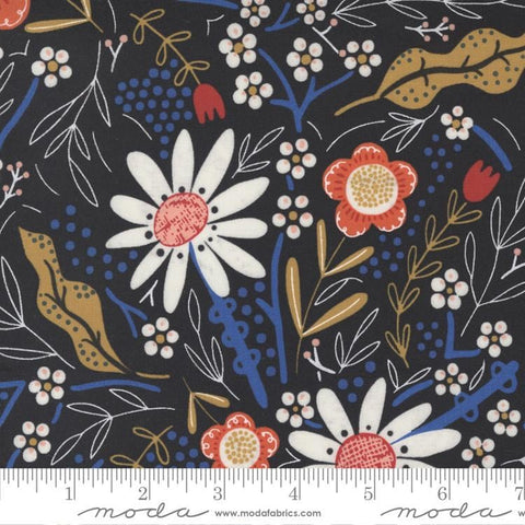 SALE Birdsong July Floral 48351 Raven - Moda Fabrics - Floral Flower on Charcoal - Quilting Cotton Fabric