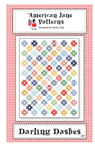 Image of the Darling Dashes quilt pattern by American Jane for Riley Blake Designs. Features small squares with diagonal white lines on a white background. 
Cute Little Fabric Shop