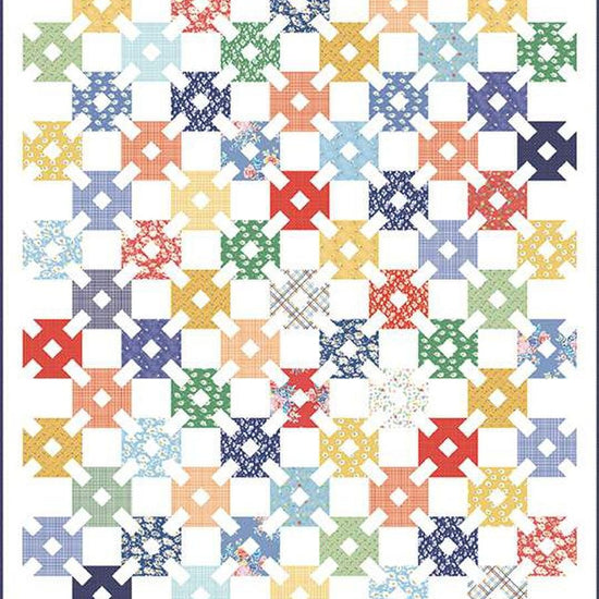 Image of the Darling Dashes quilt pattern by American Jane for Riley Blake Designs. Features small squares with diagonal white lines on a white background. 
Cute Little Fabric Shop