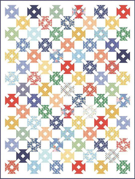 Image of the Darling Dashes quilt pattern by American Jane for Riley Blake Designs. Features small squares with diagonal white lines on a white background. 
Cute Little Fabric Shop