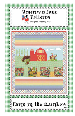 Image of the Farm in the Rainbow quilt pattern by American Jane for Riley Blake Designs. Features a barn and rainbow on a quilt. 
Cute Little Fabric Shop