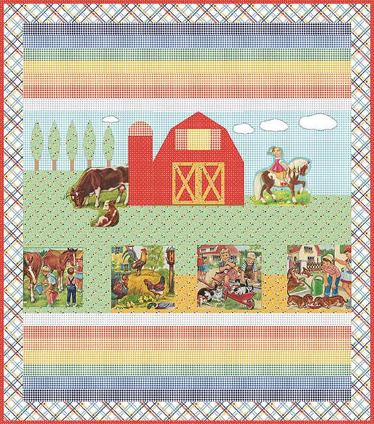 Image of the Farm in the Rainbow quilt pattern by American Jane for Riley Blake Designs. Features a barn and rainbow on a quilt. 
Cute Little Fabric Shop