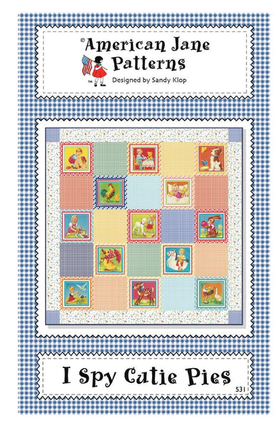 Image of theI Spy Cutie Pies quilt pattern by American Jane for Riley Blake Designs. Features squares of people and animals with gingham fabrics.
Cute Little Fabric Shop