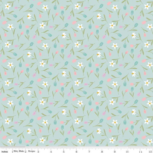 Bunny Trail Tulip Toss C14254 Powder by Riley Blake Designs - Easter Floral Flowers Tulips - Quilting Cotton Fabric