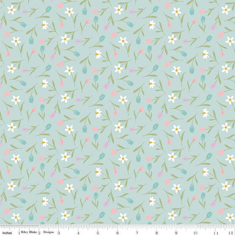 Bunny Trail Tulip Toss C14254 Powder by Riley Blake Designs - Easter Floral Flowers Tulips - Quilting Cotton Fabric